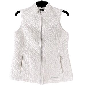 Eddie Bauer Womens‎ S Quilted Full Zip Lightweight Vest Mock Neck White Gorpcore